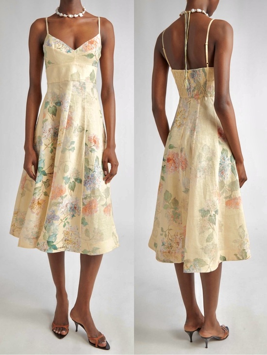 Zimmermann Dresses & Skirts - Zimmermann Illuminate Picnic Floral Linen Dress 2P Lemon Hydrangea NWT
